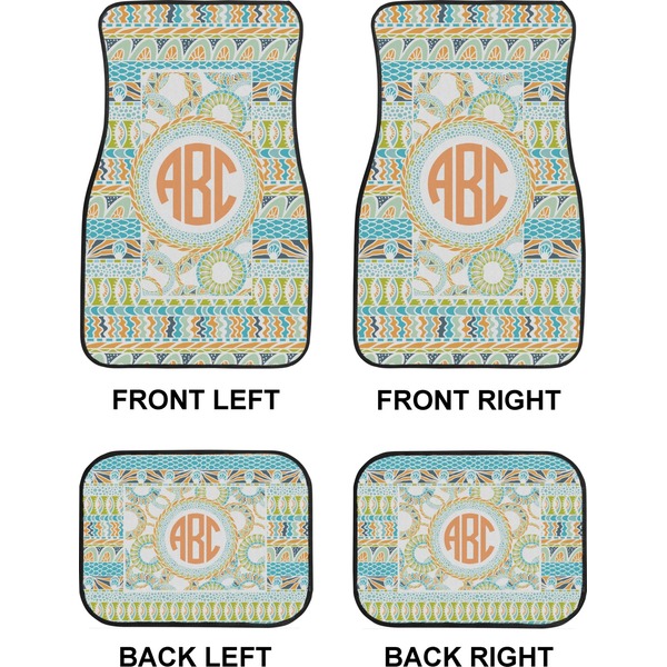 Teal Ribbons & Labels Car Floor Mats Set (2F + 2B)