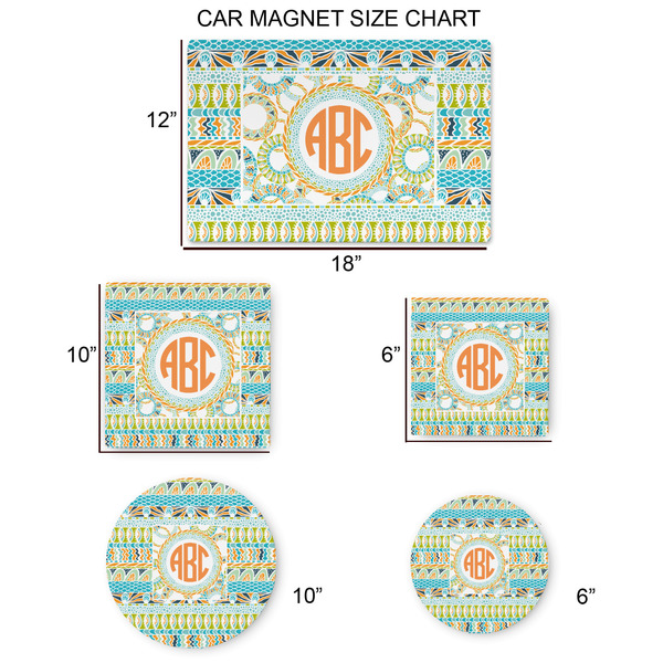 Teal Ribbons & Labels Car Magnets - SIZE CHART