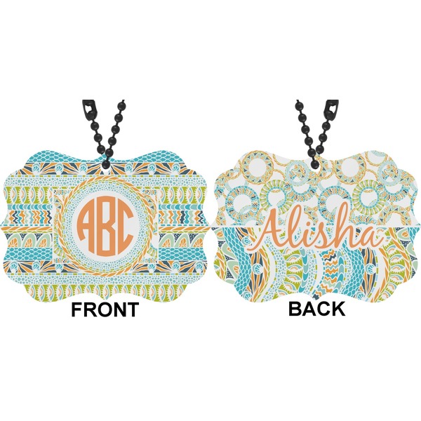 Teal Ribbons & Labels Car Ornament (Approval)