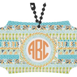 Teal Ribbons & Labels Rear View Mirror Ornament (Personalized)