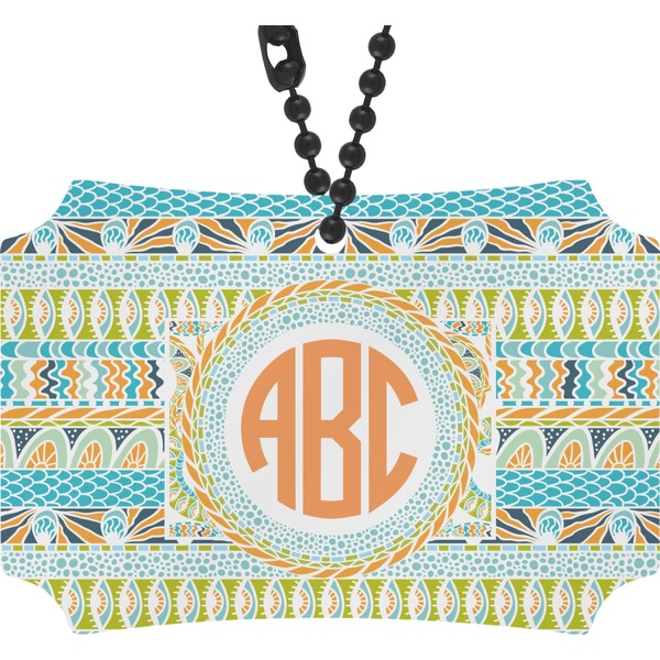 Custom Teal Ribbons & Labels Rear View Mirror Ornament (Personalized)