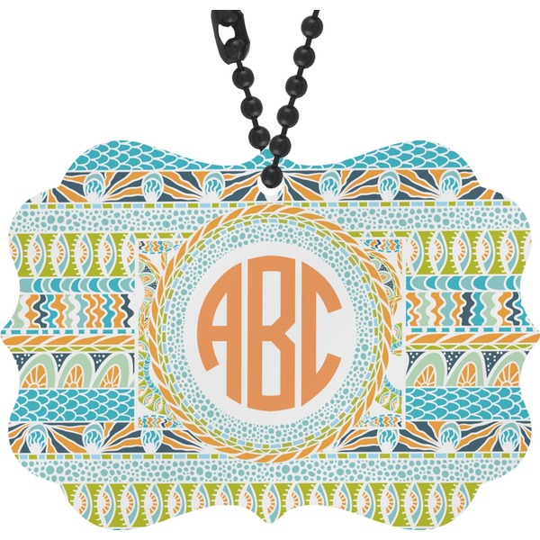 Custom Teal Ribbons & Labels Rear View Mirror Charm (Personalized)