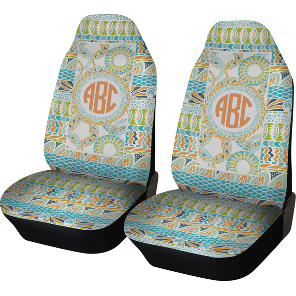 Custom Teal Ribbons & Labels Car Seat Covers (Set of Two) (Personalized)