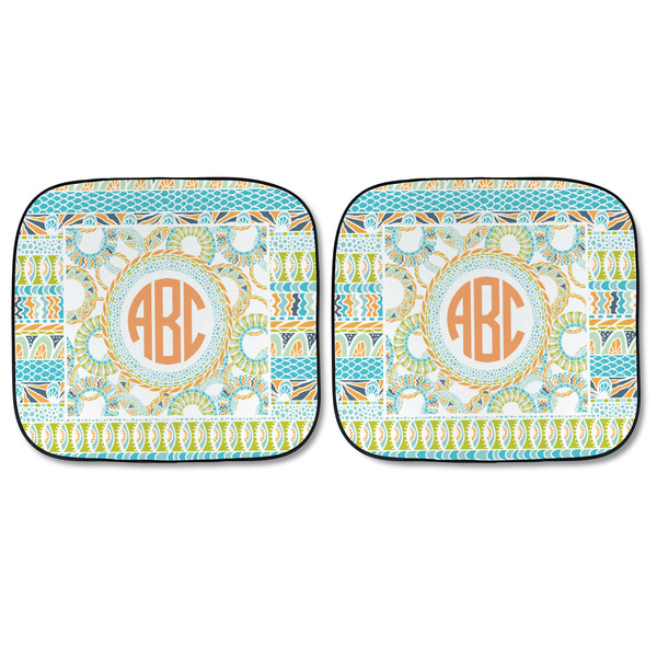 Teal Ribbons & Labels Car Sun Shades - FRONT