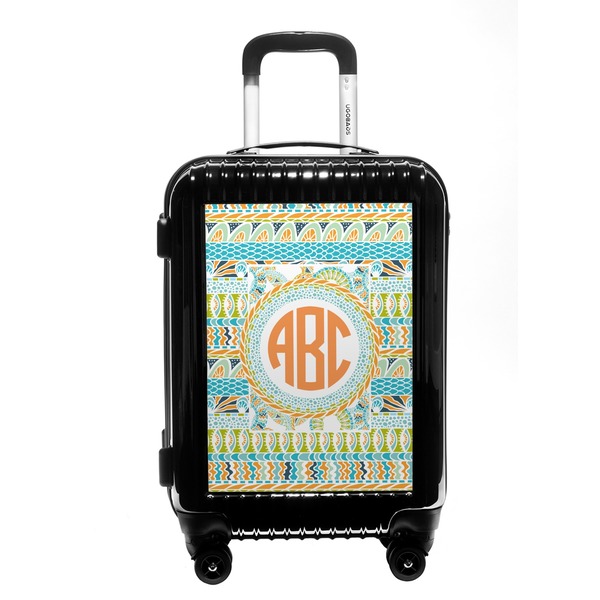 Custom Teal Ribbons & Labels Carry On Hard Shell Suitcase (Personalized)
