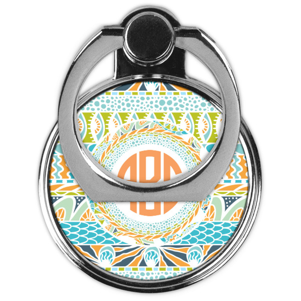 Teal Ribbons & Labels Cell Phone Ring Stand & Holder - Front (Collapsed)