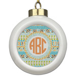 Teal Ribbons & Labels Ceramic Ball Ornament (Personalized)