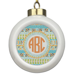 Teal Ribbons & Labels Ceramic Ball Ornament (Personalized)