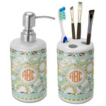 Teal Ribbons & Labels Ceramic Bathroom Accessories Set (Personalized)