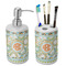 Teal Ribbons & Labels Ceramic Bathroom Accessories Set (Personalized)