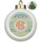 Teal Ribbons & Labels Ceramic Christmas Ornament - Xmas Tree (Front View)