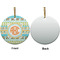 Teal Ribbons & Labels Ceramic Flat Ornament - Circle Front & Back (APPROVAL)