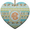 Teal Ribbons & Labels Ceramic Flat Ornament - Heart (Front)