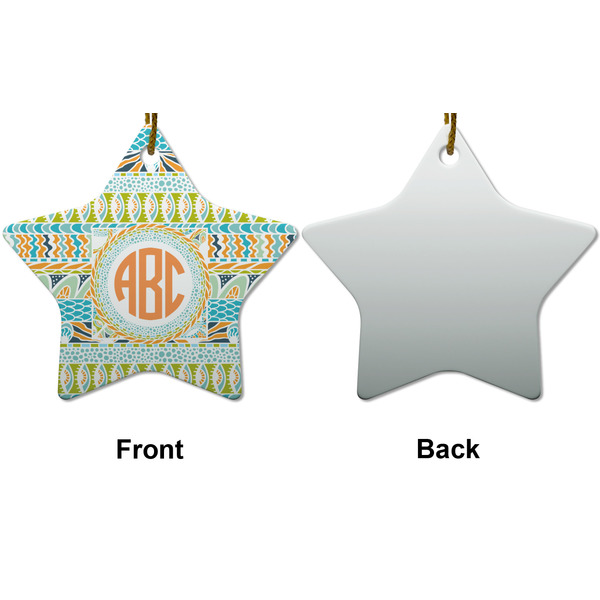Teal Ribbons & Labels Ceramic Flat Ornament - Star Front & Back (APPROVAL)