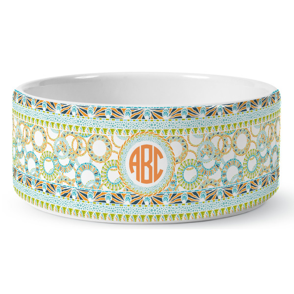 Custom Teal Ribbons & Labels Ceramic Dog Bowl (Personalized)