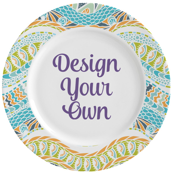 Custom Teal Ribbons & Labels Ceramic Dinner Plates (Set of 4) (Personalized)