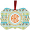 Teal Ribbons & Labels Christmas Ornament (Front View)