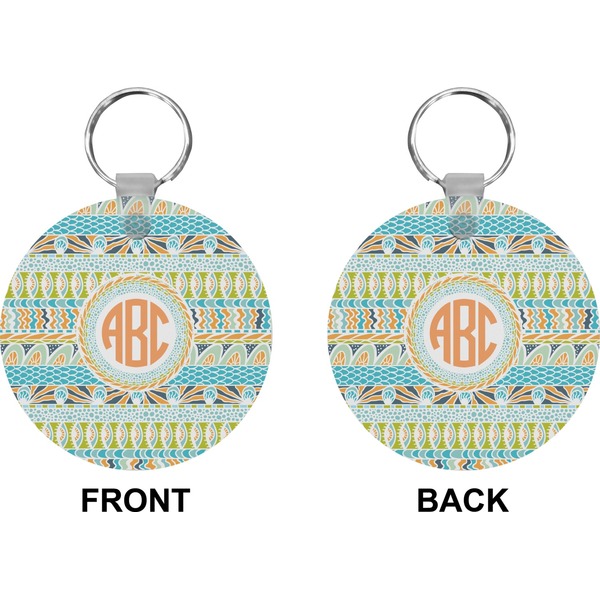 Teal Ribbons & Labels Circle Keychain (Front + Back)
