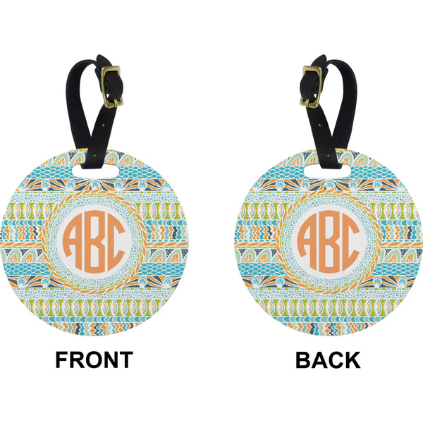 Teal Ribbons & Labels Circle Luggage Tag (Front + Back)