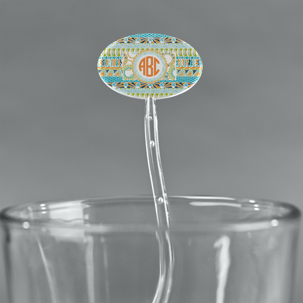 Teal Ribbons & Labels Clear Plastic 7" Stir Stick - Oval - Main