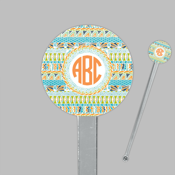 Teal Ribbons & Labels Clear Plastic 7" Stir Stick - Round - Closeup