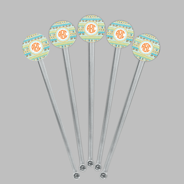 Teal Ribbons & Labels Clear Plastic 7" Stir Stick - Round - Fan View
