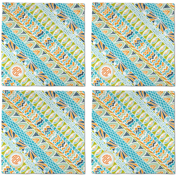 Teal Ribbons & Labels Cloth Napkins - Personalized Dinner (APPROVAL) Set of 4