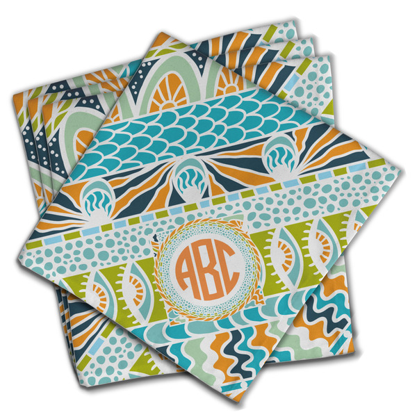 Custom Teal Ribbons & Labels Cloth Napkins (Set of 4) (Personalized)