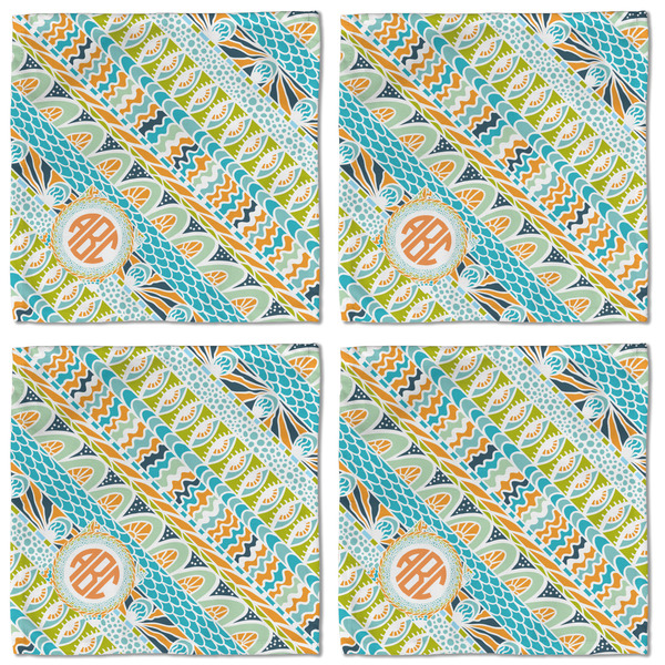 Teal Ribbons & Labels Cloth Napkins - Personalized Lunch (APPROVAL) Set of 4