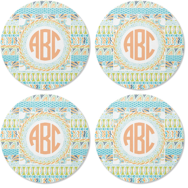 Teal Ribbons & Labels Coaster Round Rubber Back - Apvl