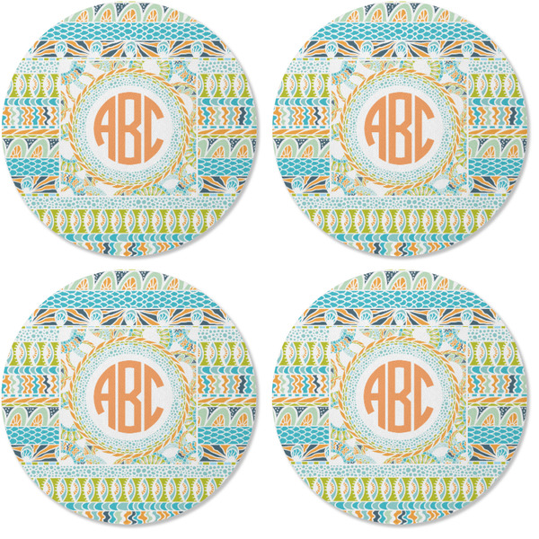 Teal Ribbons & Labels Coaster Round Rubber Back - Apvl