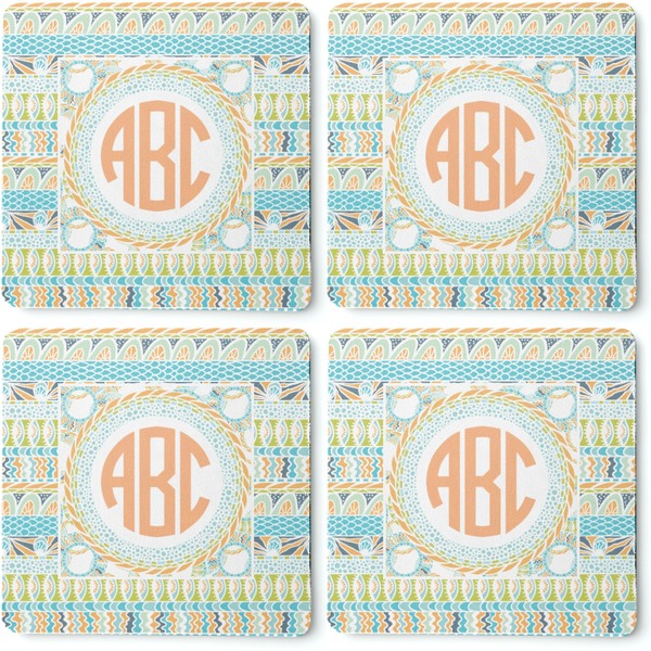 Teal Ribbons & Labels Coaster Rubber Back - Apvl