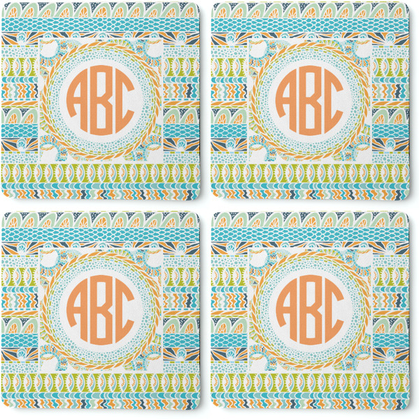 Teal Ribbons & Labels Coaster Rubber Back - Apvl