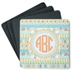 Teal Ribbons & Labels Square Rubber Backed Coasters - Set of 4 (Personalized)