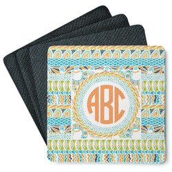 Teal Ribbons & Labels Square Rubber Backed Coasters - Set of 4 (Personalized)