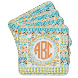 Teal Ribbons & Labels Cork Coaster - Set of 4 w/ Monogram