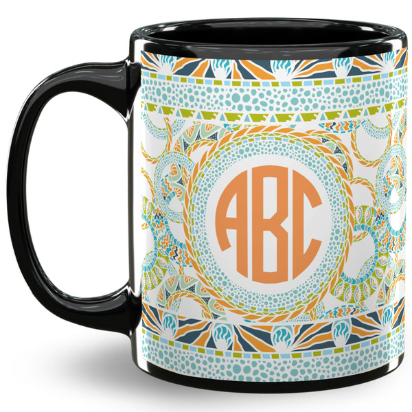 Custom Teal Ribbons & Labels 11 Oz Coffee Mug - Black (Personalized)