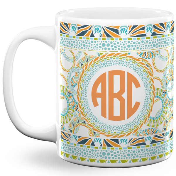 Custom Teal Ribbons & Labels 11 Oz Coffee Mug - White (Personalized)