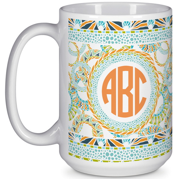 Custom Teal Ribbons & Labels 15 Oz Coffee Mug - White (Personalized)