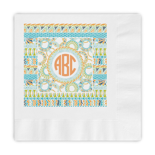 Custom Teal Ribbons & Labels Embossed Decorative Napkins (Personalized)
