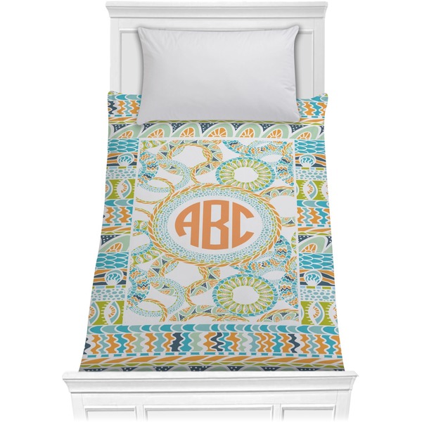 Custom Teal Ribbons & Labels Comforter - Twin (Personalized)