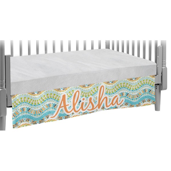 Custom Teal Ribbons & Labels Crib Skirt (Personalized)