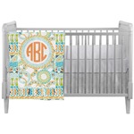 Teal Ribbons & Labels Crib Comforter / Quilt (Personalized)
