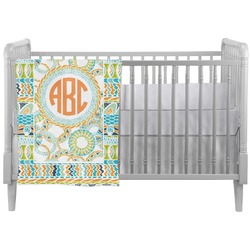 Teal Ribbons & Labels Crib Comforter / Quilt (Personalized)