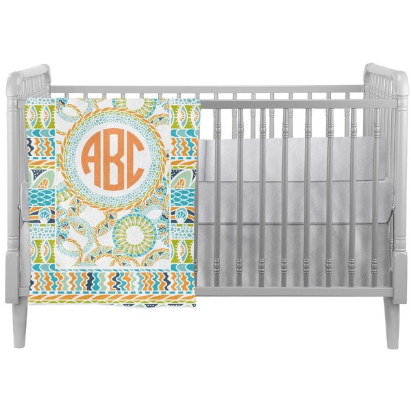 Custom Teal Ribbons & Labels Crib Comforter / Quilt (Personalized)