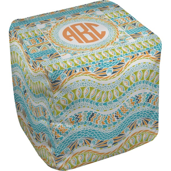 Custom Teal Ribbons & Labels Cube Pouf Ottoman (Personalized)