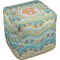 Teal Ribbons & Labels Cube Poof Ottoman (Top)