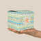 Teal Ribbons & Labels Cube Favor Gift Box - On Hand - Scale View