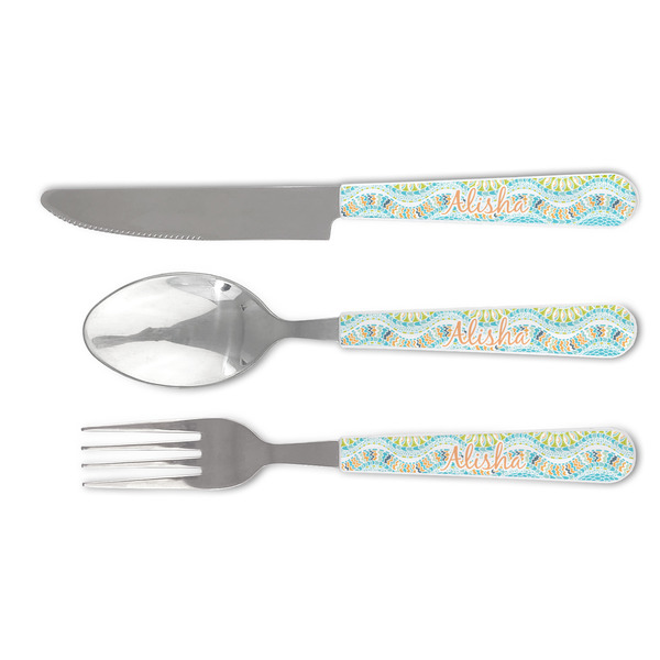 Custom Teal Ribbons & Labels Cutlery Set (Personalized)