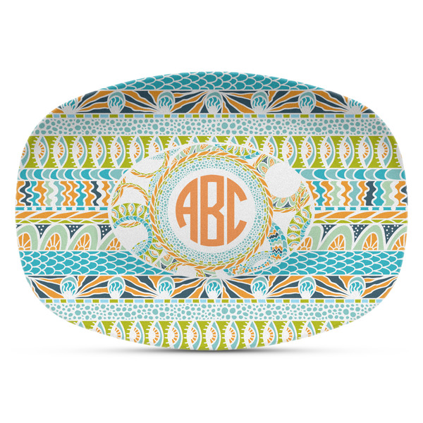 Custom Teal Ribbons & Labels Plastic Platter - Microwave & Oven Safe Composite Polymer (Personalized)
